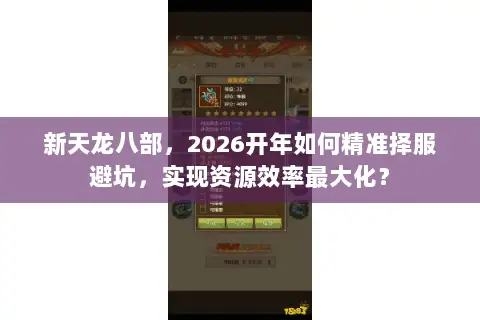 新天龙八部，2026开年如何精准择服避坑，实现资源效率最大化？