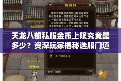 天龙八部私服金币上限究竟是多少？资深玩家揭秘选服门道与资源规划法则