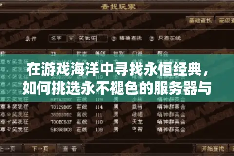 在游戏海洋中寻找永恒经典，如何挑选永不褪色的服务器与版本？