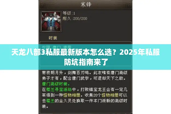 天龙八部3私服最新版本怎么选？2025年私服防坑指南来了