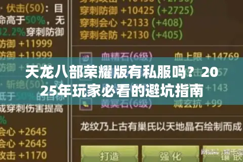 天龙八部荣耀版有私服吗？2025年玩家必看的避坑指南
