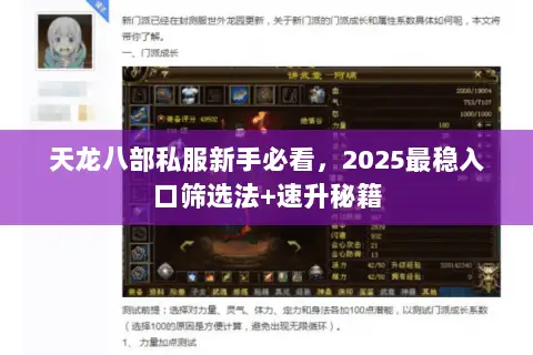 天龙八部私服新手必看，2025最稳入口筛选法+速升秘籍