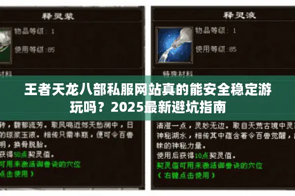 王者天龙八部私服网站真的能安全稳定游玩吗？2025最新避坑指南
