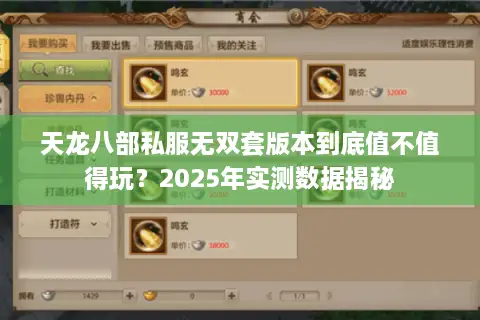 天龙八部私服无双套版本到底值不值得玩？2025年实测数据揭秘