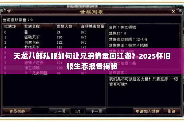 天龙八部私服如何让兄弟情重回江湖?2025怀旧服生态报告揭秘 天龙八部私服如何让兄弟情重回江湖?2025怀旧服生态报告揭秘