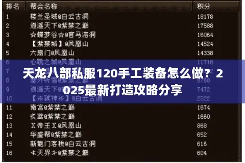 天龙八部私服120手工装备怎么做？2025最新打造攻略分享