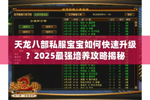 天龙八部私服宝宝如何快速升级?2025最强培养攻略揭秘 天龙八部私服宝宝如何快速升级?2025最强培养攻略揭秘