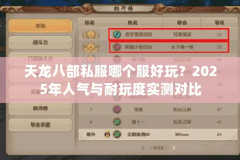 天龙八部私服哪个服好玩？2025年人气与耐玩度实测对比