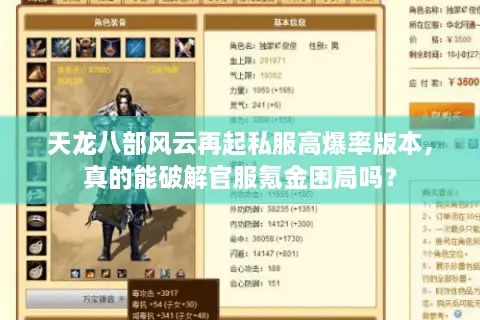 天龙八部风云再起私服高爆率版本，真的能破解官服氪金困局吗？