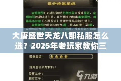 大唐盛世天龙八部私服怎么选？2025年老玩家教你三招避坑
