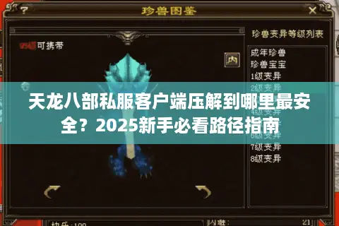 天龙八部私服客户端压解到哪里最安全？2025新手必看路径指南