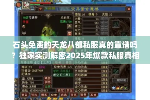 石头免费的天龙八部私服真的靠谱吗？独家实测解密2025年爆款私服真相